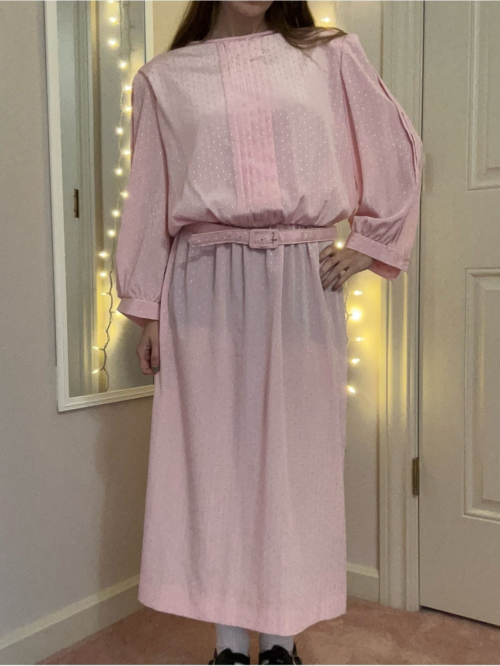 Vintage Pink Long Sleeve Midi Dress